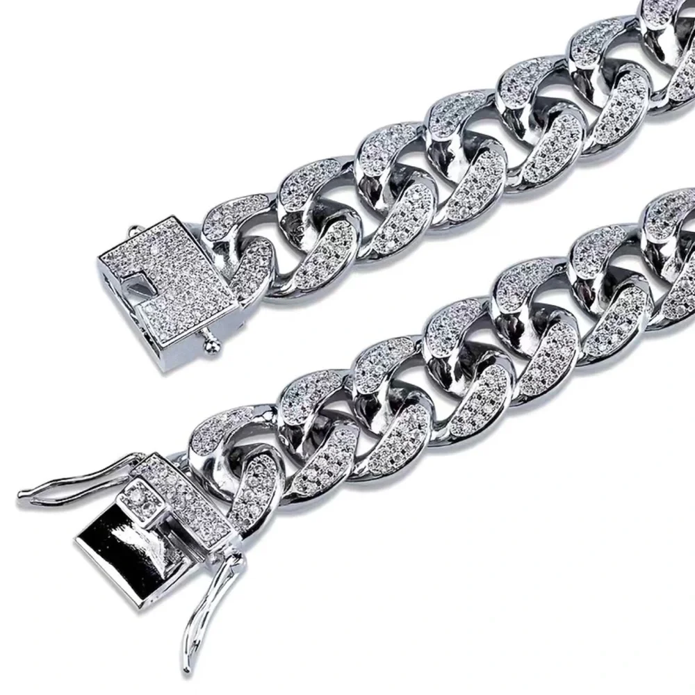 Men’s and women’s silver plated sparkle iced out Cuban chain link bracelet